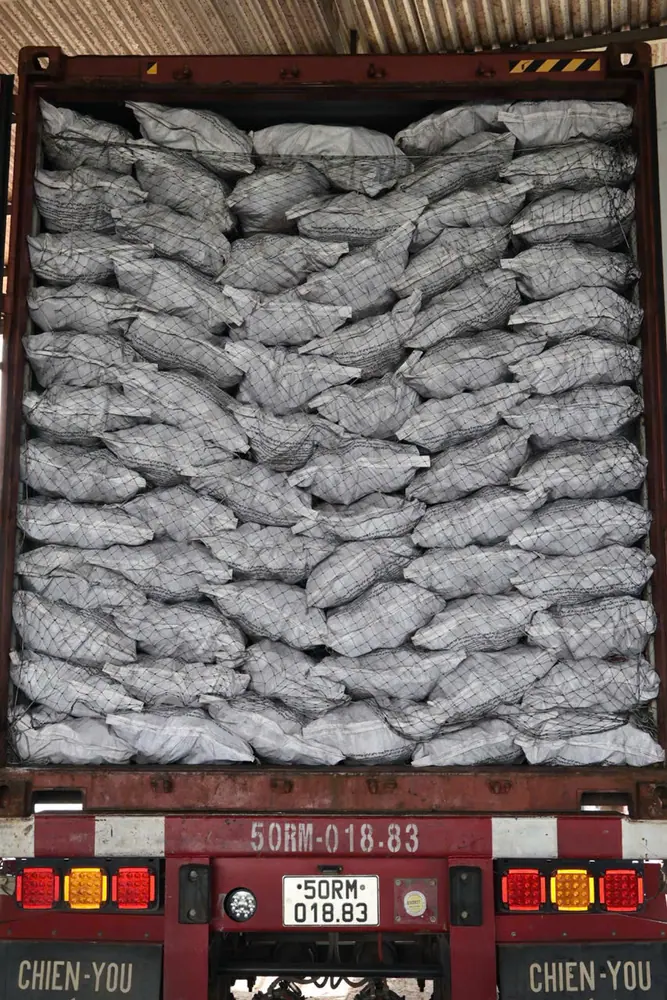Secured Charcoal Bags in Export Container